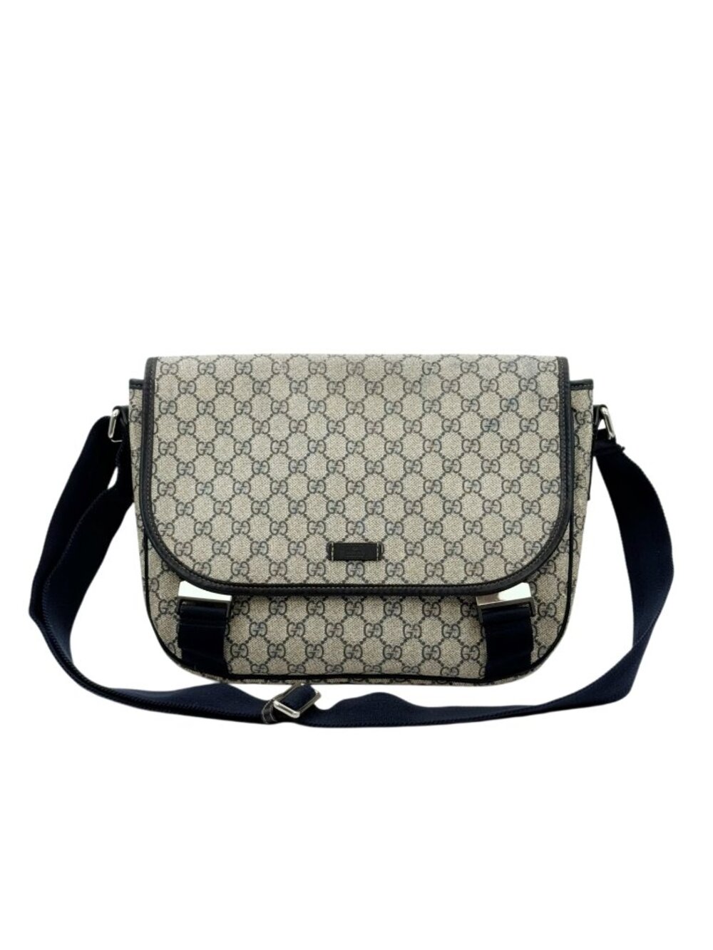 Gucci GG Supreme Canvas Flap Messenger Bag Navy Crossbody Shoulder Bag